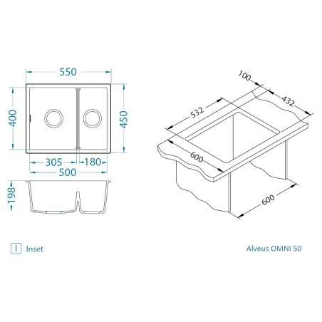Kuchyňský dřez Alveus Omni 50 Black Edition Deep Black 90