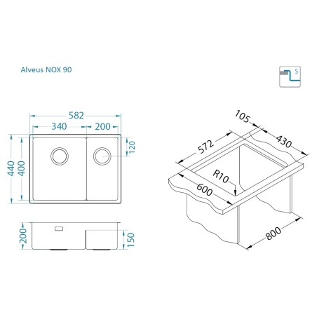 Kuchyňský dřez Alveus Nox 90 pravý