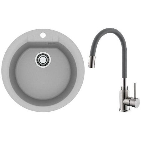 Set Alveus (dřez Cadit 100 Beton 81 + baterie Mintas Beton/Kartáčovaná ocel)