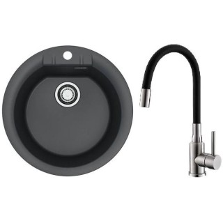 Set Alveus (dřez Cadit 100 Black 91 + baterie Mintas Černá/Kartáčovaná ocel)