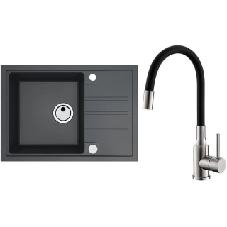 Set Alveus (dřez Intermezzo 40 Black 91 + baterie Mintas Černá/Kartáčovaná ocel)