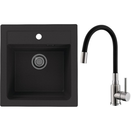 Set Alveus (dřez Atrox 20 Black 91 + baterie Mintas Černá/Kartáčovaná ocel)