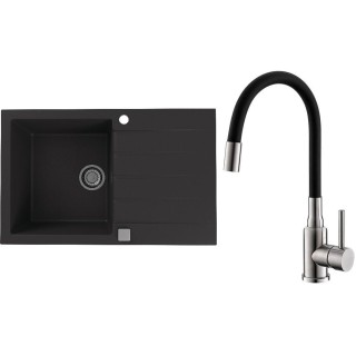 Set Alveus (dřez Cadit 20 Black 91 + baterie Mintas Černá/Kartáčovaná ocel)