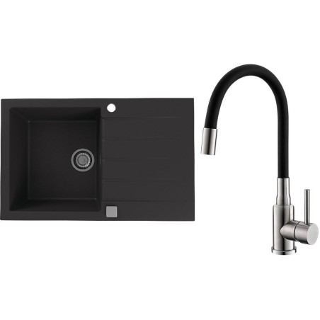 Set Alveus (dřez Cadit 20 Black 91 + baterie Mintas Černá/Kartáčovaná ocel)