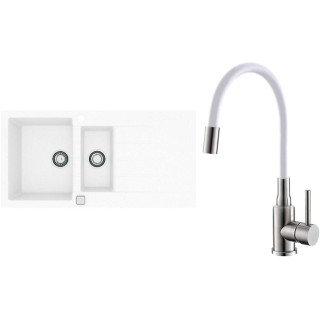 Set Alveus (dřez Cadit 80 White 11 + baterie Mintas Bílá/Kartáčovaná ocel)