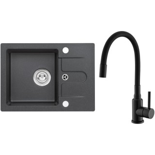 Set Alveus (dřez Cortina 10 Black 91, bez excentru + baterie Mintas Černá matná)