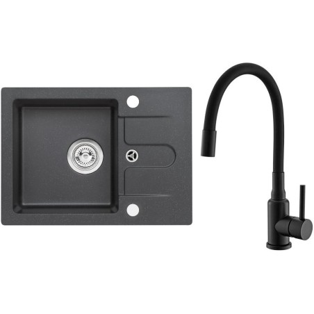 Set Alveus (dřez Cortina 10 Black 91, bez excentru + baterie Mintas Černá matná)
