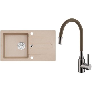 Set Alveus (dřez Cortina 110 Beige 55, bez excentru + baterie Mintas Béžová/Kartáčovaná ocel)