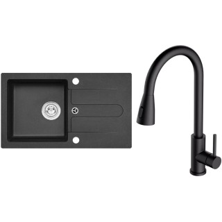 Set Alveus (dřez Cortina 110 Black 91, bez excentru + baterie Primrose - PS Deep Black 90)