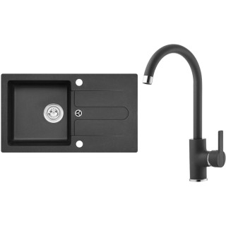 Set Alveus (dřez Cortina 110 Black 91, bez excentru + baterie Tonia Black 91)