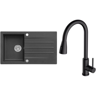 Set Alveus (dřez Cortina 130 Black 91, s excentrem + baterie Primrose - PS Deep Black 90)