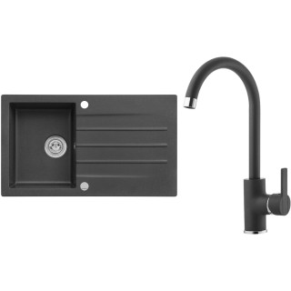 Set Alveus (dřez Cortina 130 Black 91, s excentrem + baterie Tonia Black 91)