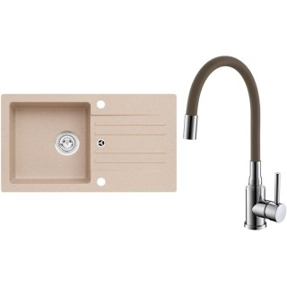 Set Alveus (dřez Cortina 140 Beige 55, bez excentru + baterie Mintas Béžová/Chrom)
