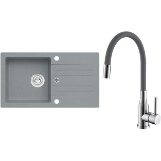 Set Alveus (dřez Cortina 140 Beton 81, bez excentru + baterie Mintas Beton/Chrom)