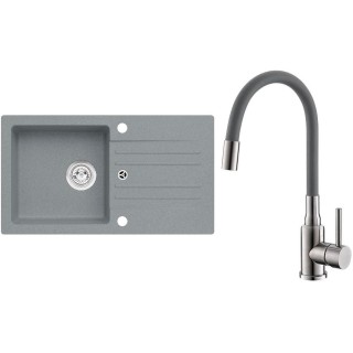 Set Alveus (dřez Cortina 140 Beton 81, bez excentru + baterie Mintas Beton/Kartáčovaná ocel)