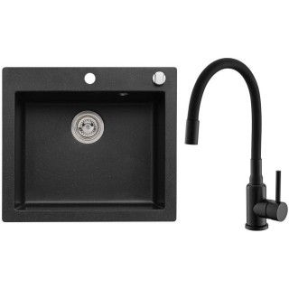 Set Alveus (dřez Cortina 160 Black 91 + baterie Mintas Černá matná)