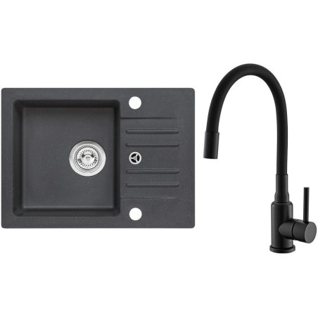 Set Alveus (dřez Cortina 40 Black 91, bez excentru + baterie Mintas Černá matná)