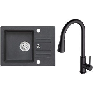 Set Alveus (dřez Cortina 40 Black 91, bez excentru + baterie Primrose - PS Deep Black 90)