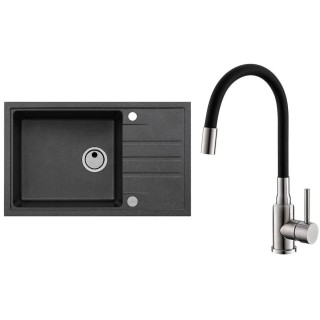 Set Alveus (dřez Intermezzo 130 Black 91 + baterie Mintas Černá/Kartáčovaná ocel)