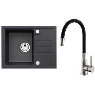 Set Alveus (dřez Intermezzo 30 Black 91 + baterie Mintas Černá/Kartáčovaná ocel)