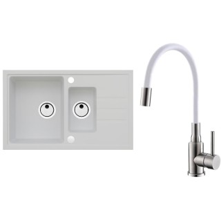 Set Alveus (dřez Intermezzo 70 White 11 + baterie Mintas Bílá/Kartáčovaná ocel)