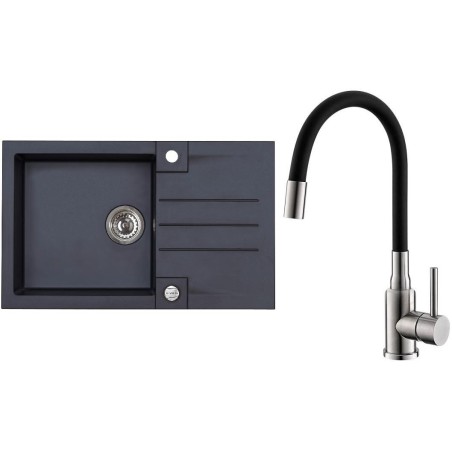 Set Alveus (dřez Rock 130 Black 91 + baterie Mintas Černá/Kartáčovaná ocel)