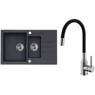 Set Alveus (dřez Rock 70 Black 91 + baterie Mintas Černá/Kartáčovaná ocel)