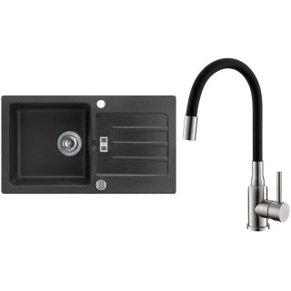 Set Alveus (dřez Victoria 30 Black 91 + baterie Mintas Černá/Kartáčovaná ocel)