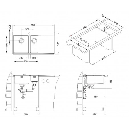 Kuchyňský dřez Alveus Pure 60 Satin, levý