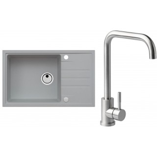 Set Alveus (dřez Intermezzo 130 Beton 81 + baterie Angle Kartáčovaná ocel)