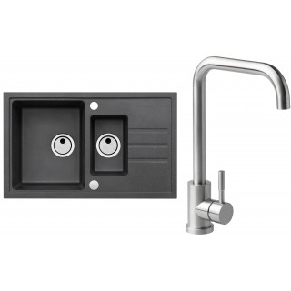 Set Alveus (dřez Intermezzo 70 Black 91 + baterie Angle Kartáčovaná ocel)